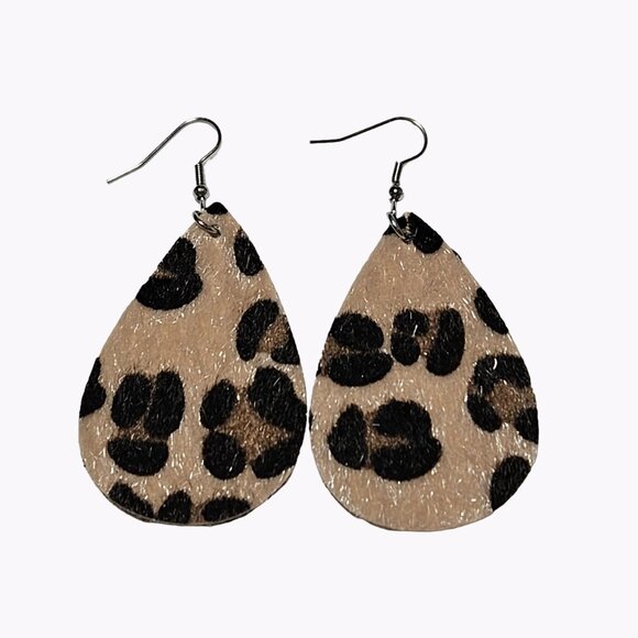 Boho Leopard Print Earrings Faux Horse Hair Hide Dangle Drop Fashion Jewelry - Picture 1 of 4